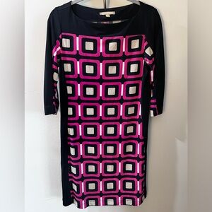 Banana Republic Navy Pink Cream Geometric Print 3/4 Sleeve Dress